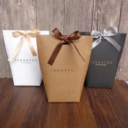 Presentförpackning 10st Blank Kraft Paper Bag 3Color Candy Bröllop Favoriter Box Paket Birthday Party Decoration Väskor med Ribbon 18111501