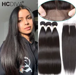 Knochen Gerade Haar Bundles Mit Verschluss Brasilianische Menschliche Haarwebart Mit Spitze Verschluss Remy Menschliches Haar Bundles