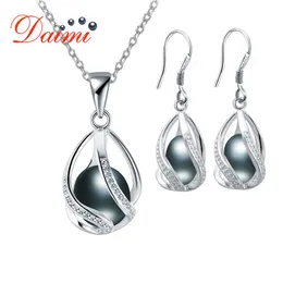 DMSFP001 Pearl Jewelry Sets Silver 925 Jewelry 89mm Bohemian style BlackWhitePinkPurple Pearl Set For Women3818796