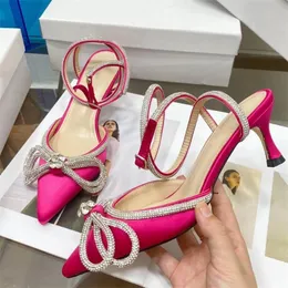Damskie sandały na wysokim obcasie Moda Rhinestone Bow Pointed Stiletto Summer Cutout Buty Wedding Party Dress Shoes35-40