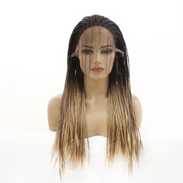 HD Box Braided Synthetic Lace Front Wig Mix Color Simulation Human Hair LaceFront Braid Wigs 2031626#