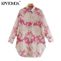 KPyTomoa Mulheres Moda Oversized Floral Impressão de Assimetria Blusas Vintage Manga Longa Button-Up Camisas Femininas Blusas Chique Tops 210317