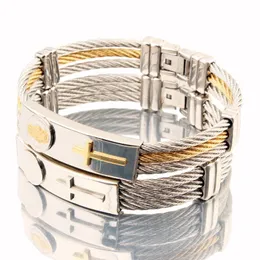 Armreif Granny Chic Gold Silber 316L Edelstahl Kreuz Muster Punk Armband Für Männer Frauen Schmuck Geschenk 12mm 19,5 cm