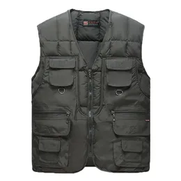 Cotton Warm Vest Man Winter With Many Pockets Male Sleeveless Jacket Men Fashion Zipper Pro Journalist Waistcoat WFY41 210925