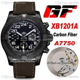 GF XB1201A ETA A7750自動クロノグラフメンズウォッチカーボンファイバーケースブラックダイヤルホワイトビッグナンバーマーカーグリーンナイロンラバーストラップスーパーエディションPURETIME A1