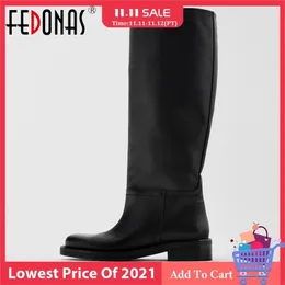 Fedonas Große Größe Frauen Knie Hohe Stiefel Kuh Leder Plattform Winter Schuhe Frau Heels Warm Fell Lange Ins 211105