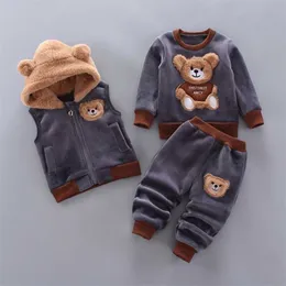Baby Girl Clothes For Children Clothing Sets Vest+Coat+Pant 3 Picecs Boy Set Cartoon Bear Clothes For Girls For 1-4 Age 211020