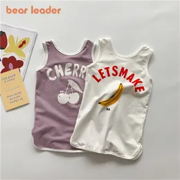 Kids Casual Straight Dresses Girls Cartoon Fruit Letter Print Fashion Outfit Children Baby Active Clothing Vest Suit 210429