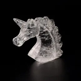 1pc Natural Clear Quartz Crystal Unicorn Decor Specimen Hand Carved Horse Head Figurine