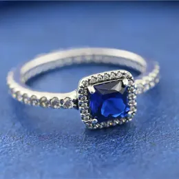 Designer jóias 925 prata anel de casamento anel fit pandora azul cz pedras timeless elegância cúbico zirconia diamantes estilo europeu anéis de aniversário senhoras presente