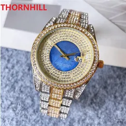 Toppkvalitet Män Kvinnor Diamanter Ring Klocka 40mm Full Rostfritt Stål Luxury Quartz President Classic Atmosphere Male Gifts Par Wristwatches Reloj de Lujo