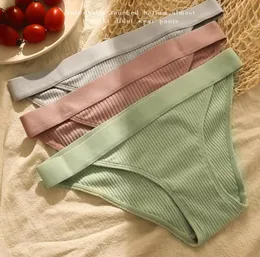 Sexy Women Underwear Low Waist Solid Color Knitted Cotton Woman Panties Thong Pink Lingerie Femme