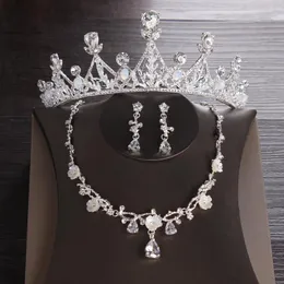 Brincos Colar de colar couxo de noiva Tiaras de cristal e coroa Jóias de três peças Acessórios de casamento
