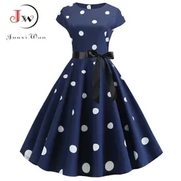 Kvinnor Sommarklänning Vintage Blomstryck Rockabilly Klänning Robe Femme Sundress Vestidos Plus Size Polka Dot Party Dress 210608