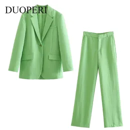 Duoperi 2 stycke byxor set suit blazer kvinnor elegant högmodig vintage chic lady kvinna outfit överdimensionerade blazer kostymer 211007