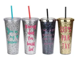 The latest 24OZ double-layer plastic straw coffee mug, glitter and smooth water cups in various styles, support custom logo