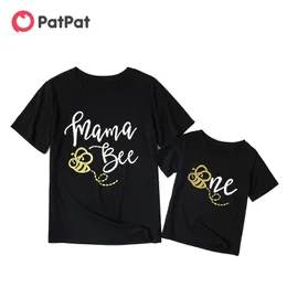 Summer Bee Print Black T-shirts for Mom and Me 210528