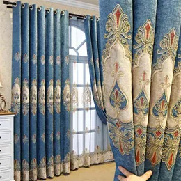 Luxury European Tulle Curtains Blackout Window Curtain for Living Room Bedroom Embroidery Modern Decoration Drapes Blinds 210913