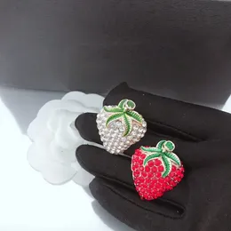 European and American retro letter strawberry brooch Women girl suit lapel white red fashion jewelry accessories high quality fast delivery