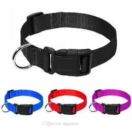 4 Color Nylon Dog Collars Quick Release Buckle Strong Hardware handmade Classic Solid Colors Soft Adjustable Designer Pet Collar for medium large dogs Blue B09