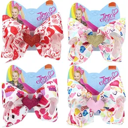 NEW JOJO SIWA Hari Bow 8 inch Valentine's Day love heart printed ribbon duck bill clip headdress