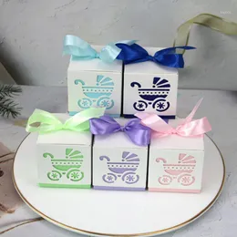 Geschenkpapier 10/50/100 Stück Kinderwagen-Süßigkeitsschachtel Süße Behälter Bevorzugungs- und Geschenkboxen mit Banddusche für die Taufe Geburtstagsfeier