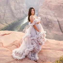 Bridal Ruffled Tulle Robes Dress Maternity Women Dressing Gowns Long Sheer Party Evening Dresses Photo Shoot Custom Made