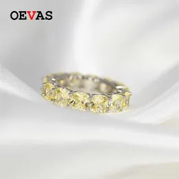 Oevas 100% 925 Sterling Silver Sparkling 1 Row Full 5 * 5mm Högknapp Diamantfinger Ringar för Kvinnor Bröllopsfest Fin smycken 211217
