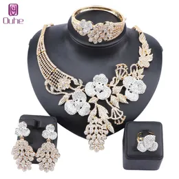Mode kristall uttalande halsband armband ring örhänge för kvinnor indiska brud bröllop tillbehör dekoration smycken sätter h1022