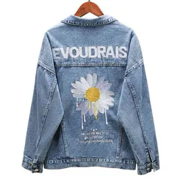 Trendy brand women's jacket denim female Korean version of loose embroidery BF wild daisy top coat ins 210922