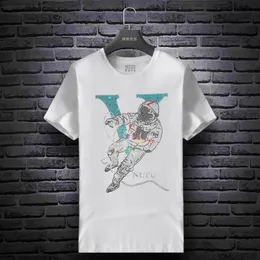 Astronaut pattern V-Printing Diamond Men's T-Shirts Casual Loose Cotton 2022 Summer New Design Sweatshirts Handsome Party Tee Male Clothing Top Black White M-5XL