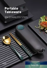 WORTHBUY Stainless Steel Gold Tableware Portable Travel Chopsticks Spoon Non-slip Dinner Set For Picnic Kitchen Dinnerware