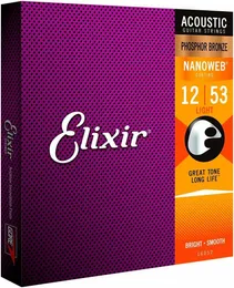 1 set Elixir 16052 Corde per chitarra acustica Nanoweb Light 12-53 Bronzo fosforoso