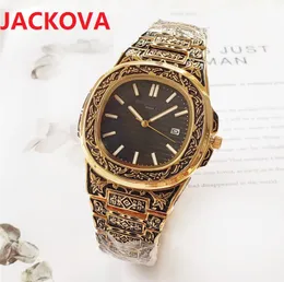 스퀘어 다이얼 디자이너 시계 40mm 새겨진 꽃 Mens Iced Out 럭셔리 일본 쿼츠 무브먼트 풀 파인 스테인레스 스틸 방수 손목 시계 Relogio Masculino