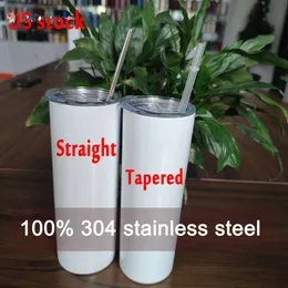 USA CA Warehouse 20 Oz Mugs White Blank Stainless Steel Sublimation  Tumblers Straight G0818