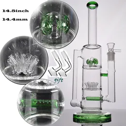 Hög Big Bong Green Hookahs Tree Perc Bägare Dab Rig unik med Sprinkle Inline Flow Recycler rekommenderar definitivt