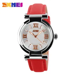 SKMEI Uhr Frauen Mode Luxus Marke Uhren 3Bar Wasserdicht Einfache Lederband Quarz Armbanduhren reloj mujer 9075 210616