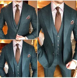 Męskie garnitury Blazers 2022 Moda Design Dark Green Green Men Suit Custom Made Blazer Spodnie dla Oblubieniec Ślub Party Wear 3pcs Kurtka +