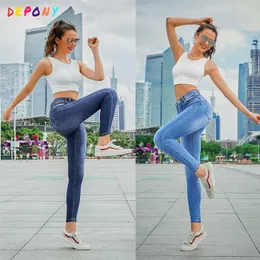 Depony High Waist Ołówek Dżinsy Stretch Lycra Spodnie Kobiety Czarny Denim Skinny Elastyczne Slim Plus Rozmiar 211129