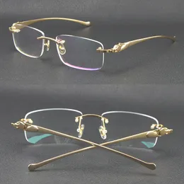 Selling Rimless Metal leopard Series Panther Optical 18K Gold Sunglasses Square Eyewear Round shape face Glasses Male and female With Box C