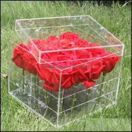 Gift Wrap Event Party Supplies Festive Home Garden Luxury 16 Holes Clear Plastic Acrylic Rose Flower Box With Lid Valentine Handmade Drop