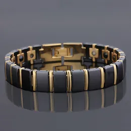 Healthy Magnetic Bracelet Tennis Men Luxury Black Ceramic & Gold Color Titanium Steel Men's Friendship Bracelets Mens Gift