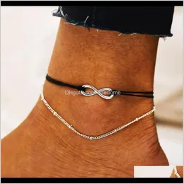 Anklets Jewelry Drop Delivery 2021 Anklet Set Black String Rope 8 Shape Charm Satellite Chain Sier Plated Women Girls Foot Gift 1Y4Ue