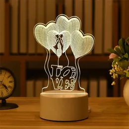 DHL 2022 Valentines Day Gift 3D Love Lamp Acrylic Bear Rose Led Night Light Kids Birthday Present Rabbit Easter Deco Wedding Decoration Christmas