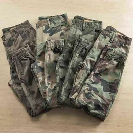 Trendigt varumärke 100% bomull Män Camouflage Cargo Byxor Loose Army Green Streetwear Jogger Pantalon Tactico Homme Fickor Byxor H1223