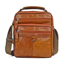 Casual Men Genuine Leather Oil Wax Messenger bolsas Small Briefcases Crossboday Bag