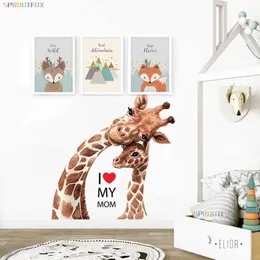 Giraff och baby giraff vägg klistermärke DIY Heminredning för barn Rum Sovrum Söt Anaimal Art Poster Vinyl Avtagbara Dekaler 210705