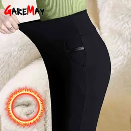 Calças de inverno para mulheres Plus Size Cashmere Engrossar Calças de Velo Feminino Veludo Aquecida Cintura Alta Leggings 210428