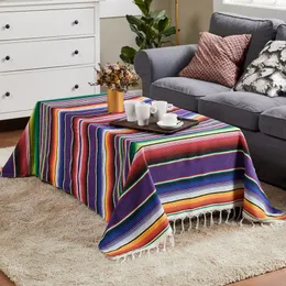 Mexican Tassels Blanket on The Sofa Boho Decor Throw Blankets on The Bed Linen Cotton Handmade Striped Tablecloth
