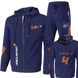 Mäns Zip-up Hoodie, Formel One Racing Suit och Sweatpants kostym, Lando Norris F1, McLaren Team, Höst och Vinter G1209